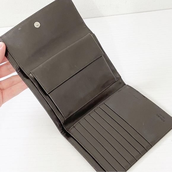 Prada brown nylon enamel logo trifold wallet - Picture 4 of 10
